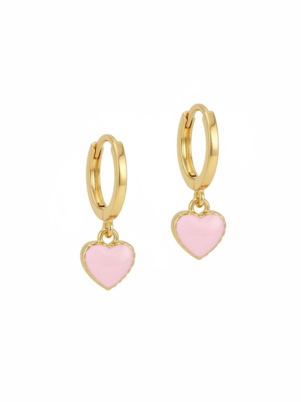Gold Hoop Earrings with Pink Heart Charms